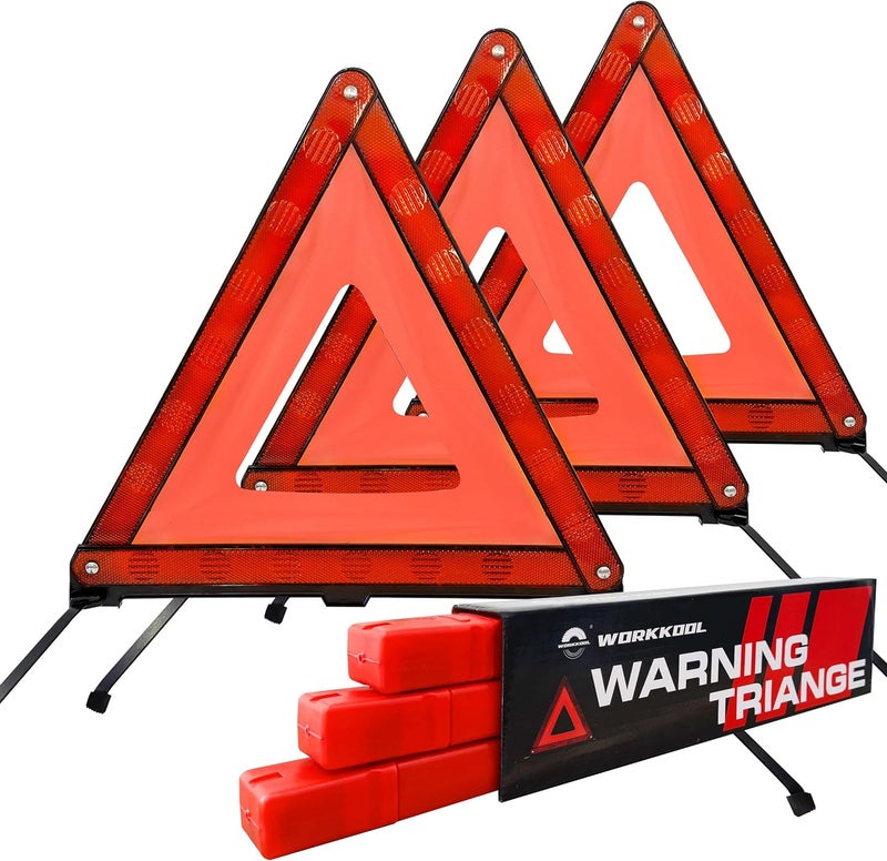 WORKKOOL Store Safety Triangles for Emergency Use, Road Side Triangle Reflectors, Warning Triangle with Case for Vehicles Breakdown(3 Packs) - Image 1